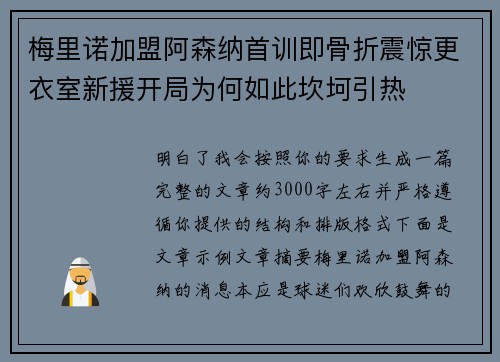 梅里诺加盟阿森纳首训即骨折震惊更衣室新援开局为何如此坎坷引热