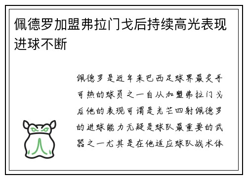 佩德罗加盟弗拉门戈后持续高光表现进球不断